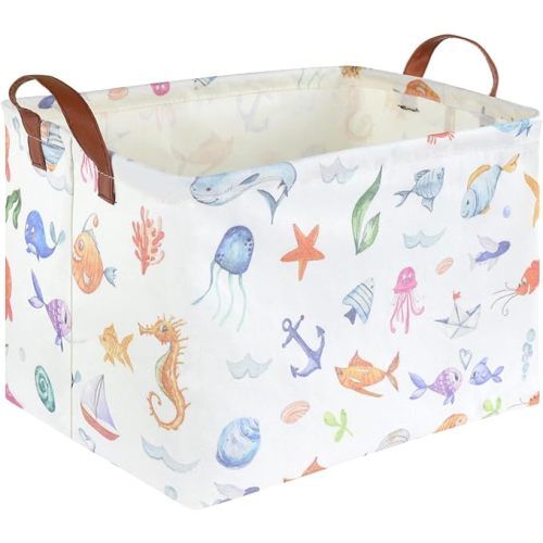 Rectangle Fish Basket,Ocean Animals Waterproof Kids foldable Laundry Basket,Nursery Hamper,Boys and Girls Hamper,kids Room decor, kids toy organizer,Gift basket(Ocean Animals)