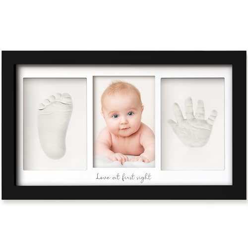 KeaBabies Baby Hand and Footprint Kit - Clay Handprint Keepsake Frame, Newborn Nursery Picture Frame, Personalized New Mom Gifts for Baby First Christmas Shower (Onyx Black)