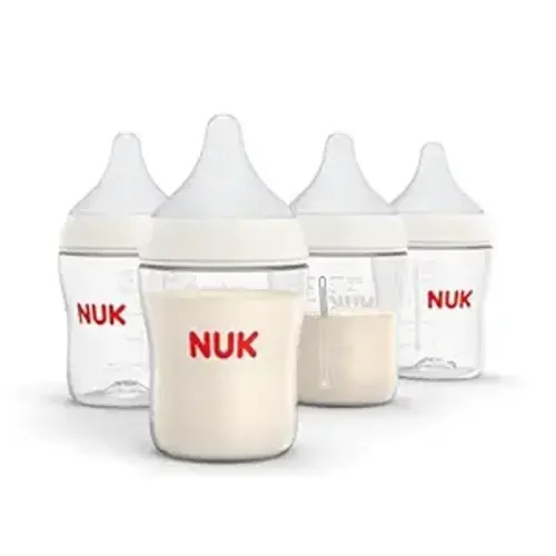 NUK Perfect Match 2-in-1 Natural and Anti-Colic Bottle with Medium Flow, Wide, Adaptable Nipple, 5oz., 4 Pack, BPA Free