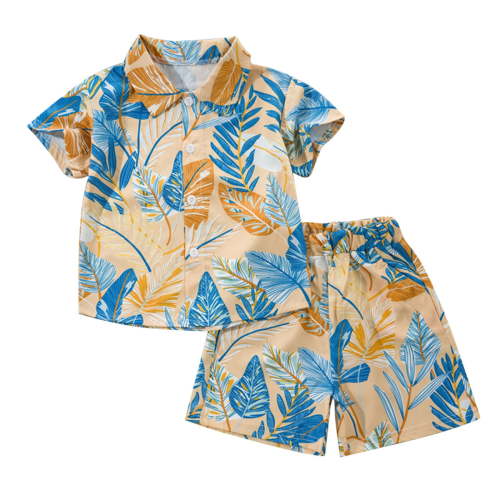 QTOCIO Toddler Boys Outfits, Kids Boy Clothes, Short Sleeve Graphic Shirts for Kids 1-8 Years Boy Children's Short Sleeved Shirt Pants, Yellow, 2 Years