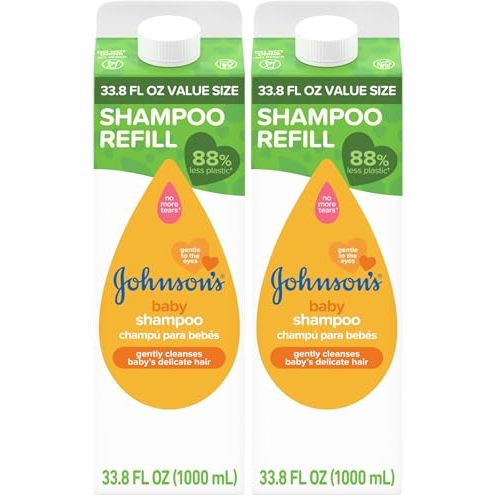 Johnson's Baby Shampoo, Hypoallergenic, Tear-Free for Baby's Delicate Scalp & Skin, Gently Washes Away Dirt & Germs, Paraben-Free, Value Size Refill, 33.8 fl. oz (Pack of 2)