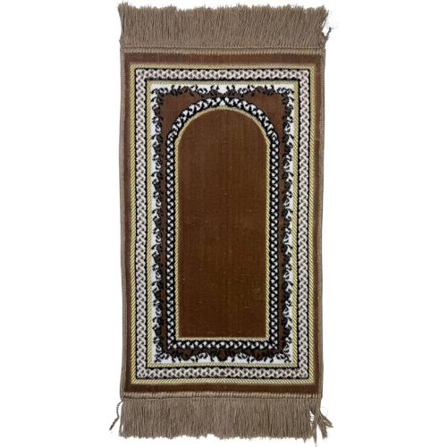 Modefa Turkish Islamic Velvet Prayer Rug - Soft Small Child Praying Carpet - Muslim Janamaz Sajada for Kids & Toddlers - Ramadan or Eid Gift for Boys & Girls - Lattice (Vine Border Arch Mink Brown)