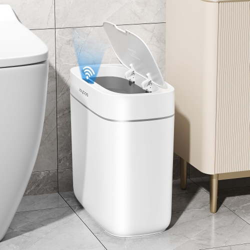 Joybos Touchless Bathroom plastic Trash Can with Lid,3.5 Gallon Motion Sensor Trash Can Garbage Can for Bathroom,Slim Smart Waterproof Trash Bin Waste Basket for Bedroom, Kitchen, Office