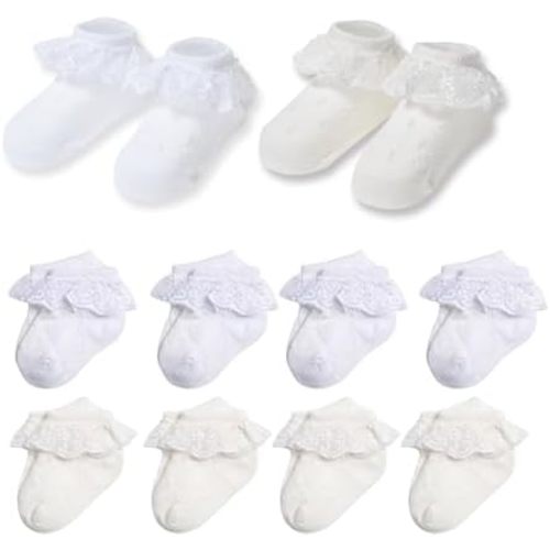 Baby Girl Lace Socks, Soft Cotton Ruffle Dress Socks for Newborns 0-3/3-6/6-12/12-24 Months, Ankle High