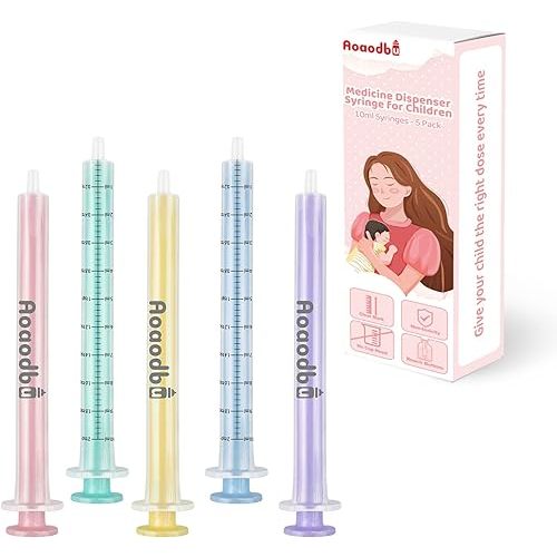 Baby Medicine Dispenser Syringe For Children,Oral Syringes, Liquid Plastic Syringe Without Needle,Leak proof Dosing Tools,5 Uniquely Colour Syringes - 5 Pack