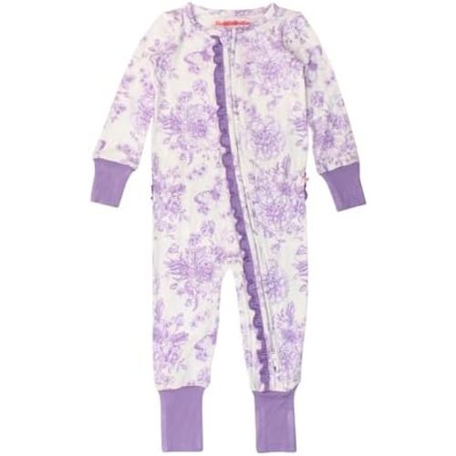 RuffleButts SoftSnooze™ Viscose from Bamboo Baby Girls Ruffle One Piece Convertible Pajamas