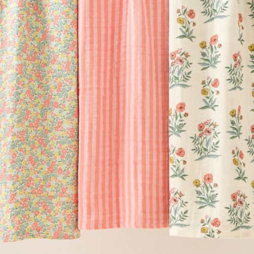 Pink Chicken Stripes & Poppy Floral Organic Swaddle Set
