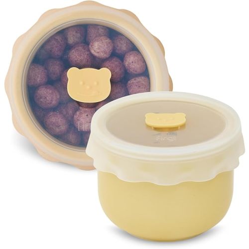 Ceramic Baby Food Storage Container, Airtight BPA-Free Jar with Silicone Lid, Unbreakable Ceramic, Microwave & Dishwasher Safe, Reusable Glass Alternative for Baby Puree (8.45oz - Yellow)
