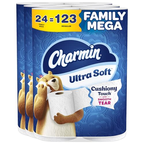 Charmin Ultra Soft Cushiony Touch Toilet Paper, 24 Family Mega = 123 Regular Rolls, White