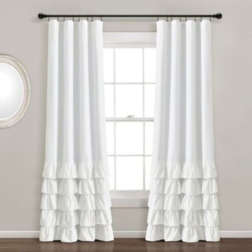 Lush Decor Allison Ruffle 100% Lined Blackout Window Curtain Panel White Single 40X84