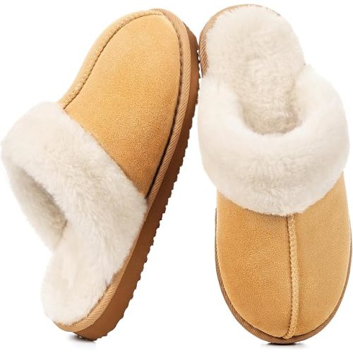 Fuzzy Slippers for Women Cozy Faux Fur House Shoes Winter Warm Memory Foam Slippers for Indoor and Outdoor