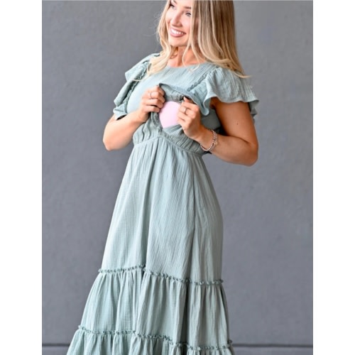 Gauze Ruffle Midi Dress- Seafoam Green