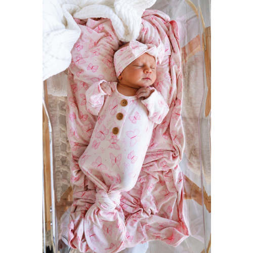 Newborn Baby Knot Gown & Hat Set in Blooming Butterflies | Caden Lane