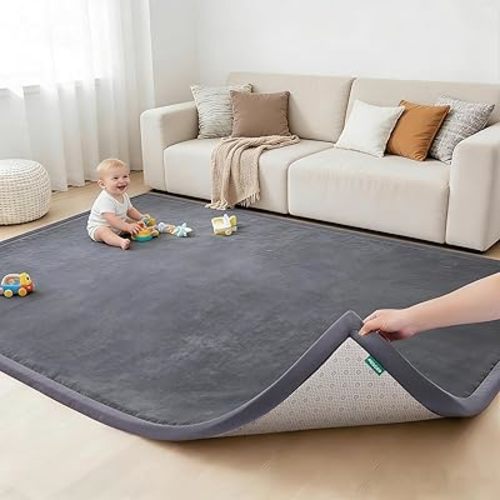 Baby Play Mat for Floor Cushion, 1.3" Thick Memory Foam Tummy Time Mat, Soft Velvet Non Slip, Toddlers Baby Kids Extra Large Nursery Rug for Crawling, Living Room, Tatami Style, Grey