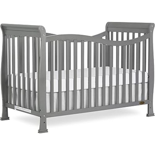 Dream On Me Violet 7-in-1 Convertible Full-Size Baby Crib with Toddler, Day & Full Bed Conversion in Steel Grey, GreenGuard Gold & BSA, 4 Mattress Heights, Sustainable Pinewood