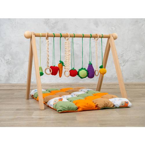 Vegetable baby gym toys and baby play mat, wooden baby gym, baby play gym, baby activity mat, baby gym mat, baby activity gym, play gym toy