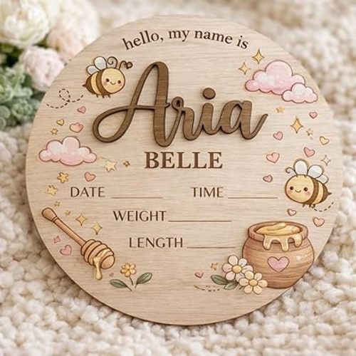 Custom Baby Name Announcement Wooden Signs, Baby Coming Soon, Welcome Gifts Newborn Sign Hospital for Boy or Girl Style 1