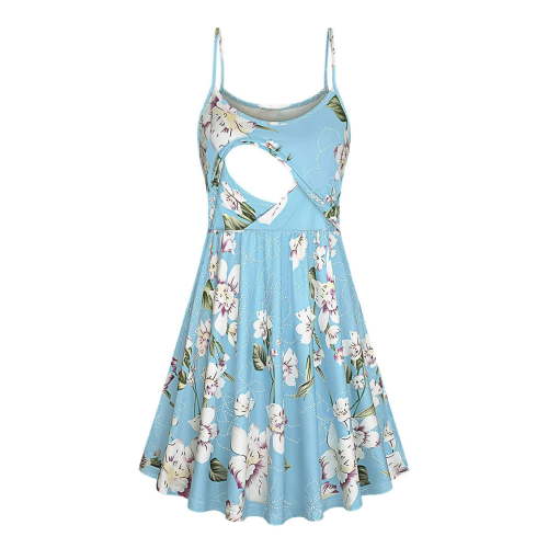 Edvintorg Maternity Dress Summer Women Flower Printed Sling Nursing Dresses Breastfeeding Casual Sleeveless Hospital Gown Pregnancy Dress for Homewear, Party
