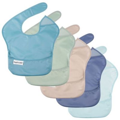 Tiny Twinkle Mess-Proof and Waterproof Baby Food Bib for Boys or Girls, Machine Washable and BPA-Free w/Adjustable Closure (5-Pack, Boy Spring)