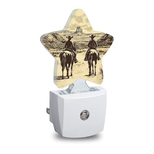 Western Cowboy Plug in Star Night Light, Night Light with Sensor for Kids Nursery Bedroom, Decorative Soft Glow Lamp for Hallway Bathroom, Energy Saving