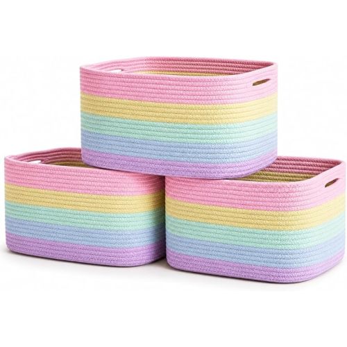 OrganiHaus Rainbow Baskets for Shelves, Set of 3, 15x9x10