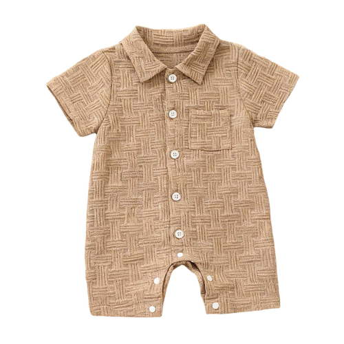 zaveiop Baby-Boys Polo Rompers, 100% Organic Cotton One-piece Coverall and Layette Set (Brown, 6-12 Months)