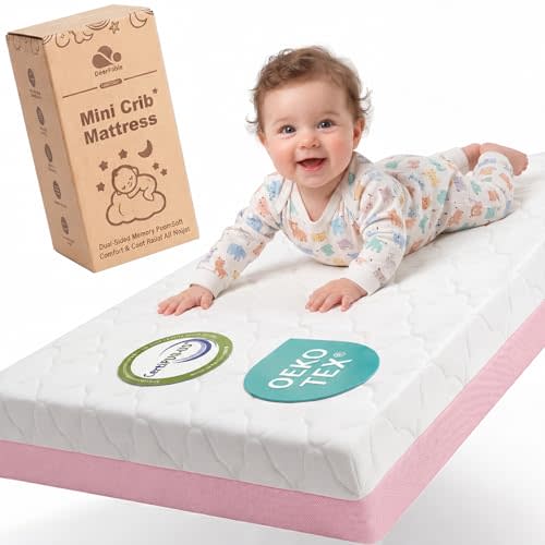 Baby Crib Mattress, Dual Sided Memory Foam 52x27.6x5 Inch, Pink | 4 in 1 Standard Crib Mattress 5 Inch Thick, Memory Foam Toddler Mattress, Breathable Full Size Baby Bed Mattress for Crib