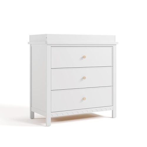 Graco Sasha 3-Drawer Chest with Changing Table Topper (White) – GREENGUARD Gold Certified, Nursery Bedroom Wood Chest with Spacious Storage, Interlocking Drawer System, Pre-Installed Tracks