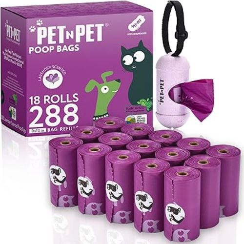 PET N PET Poop Bags for Dogs, 288 Count Lavender Scented Dog Waste Bags with Leash Dispenser, USDA Certified 38% Plant Based & 62% PE Dogs Waste Bag