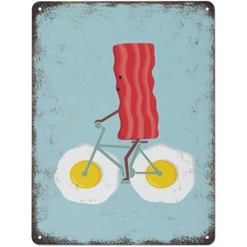 Bacon And Eggs Waffle Man Breakfast Wall Art Wall Decor Kitchen Metal Tin Sign Plaque Poster Vintage Wall Room Gift Aluminium Creative Novelty Unique Funny Art Decoration Bar Tin Waterproof 8" x 12"