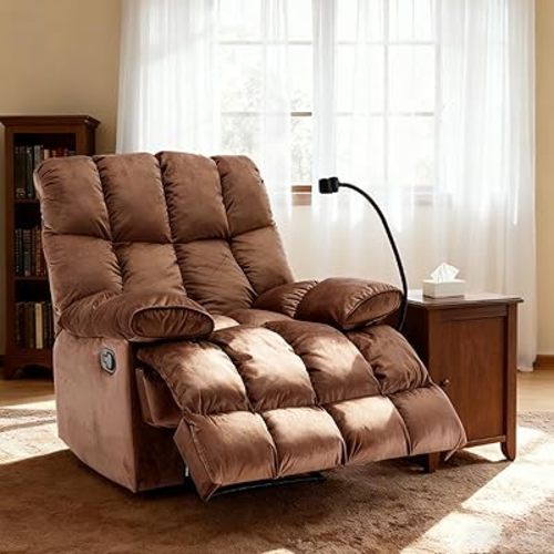Manual Adjustable Oversized Recliner Chair with Phone Holder, Extra Large Recliner for Heavy Duty Adults 400lbs, Big Man Recliners for Living Room, Nursery, RV