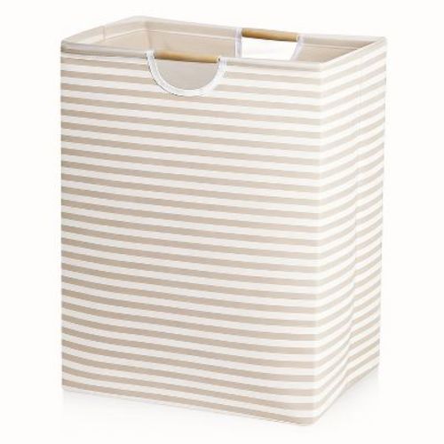 Garnen 1x Collapsible Laundry Basket, Foldable Laundry Hamper Bag, Wood Handles Dirty Clothes Baskets Laundry Bin Organizer Hampers for Bedroom, Beige