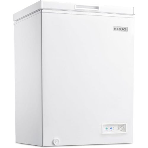Igloo 3.5 Cu Ft. Upright Deep Freezer Chest - Quick Freezing System - Low Noise - LED Lights - Adjustable Thermostat - Includes Removable Wire Basket - Ideal for Home, Basement, and Garage - White