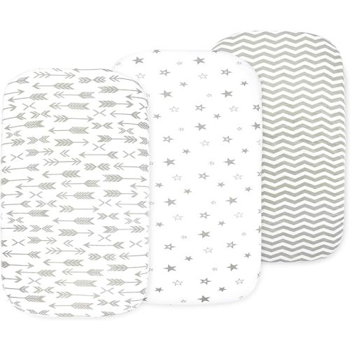 3 Pack Organic Bedside Bassinet Sheets Compatible with Mika Micky, Baby Delight, Dream On Me, AMKE and Other Bassinet Mattress Pads Size Between 17-21 in Width, 29-33 in Length, and 1.5-4 in Thick