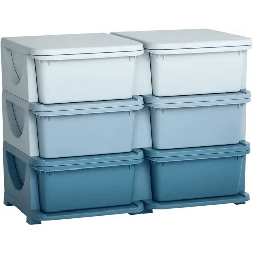 Qaba Kids Toy Storage Organizer with 6 Plastic Bins, 3 Tier Drawer Chest Utility for Kids Bedroom Nursery Kindergarten Living Room for Boys Girls Toddlers, Blue