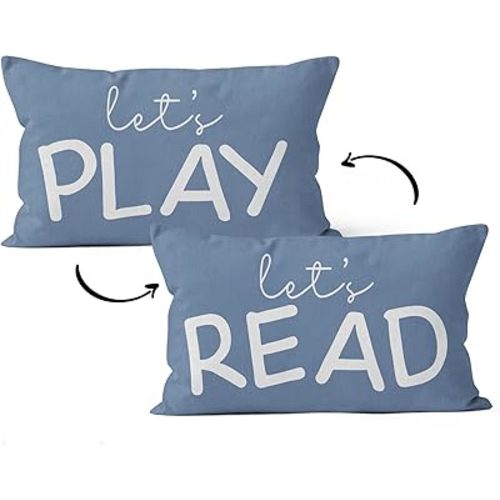 HIWX Kids Playroom Decor,Classroom Pillows Cover,Let's Read Play Decorative 12 x 20 in Throw Pillow Cover,Lets Play Read Kids Reading Corner Room Playroom Nursery Decor Reversible Pillowcase(Blue