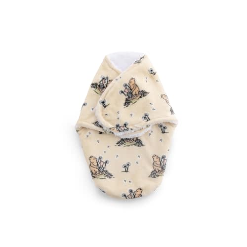 Berkshire Pooh Bear Baby Swaddle Sack - Spaloft Plush Sleep Sack with Classic Pooh Patterns - Snug Fit Swaddle Blanket for Newborns Infants 0-3 mo(Pooh, Piglet and Dandelions Yellow, 13.5’’x20’’)