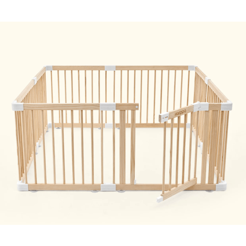 HARPPA Wooden Baby Gate Playpen | Non-Toxic Foldable DIY Adjustable Play Yard for Infants & Toddlers – Natural Finish Baby Fence for Small & Large Spaces