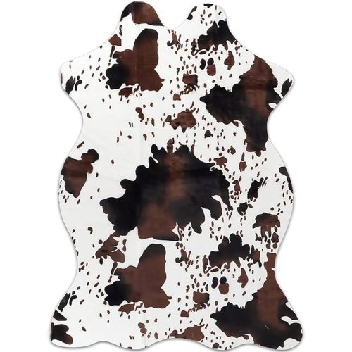 Sgizoku Cow Print Rug - 3.6x2.5 Feet Cow Hide Rugs Faux Cowhide Rug Cute Area Rug Fun Western Room Decor Cow Rugs for Living Room Bedroom Non-Slip Brown(43 inches x 29 inches)
