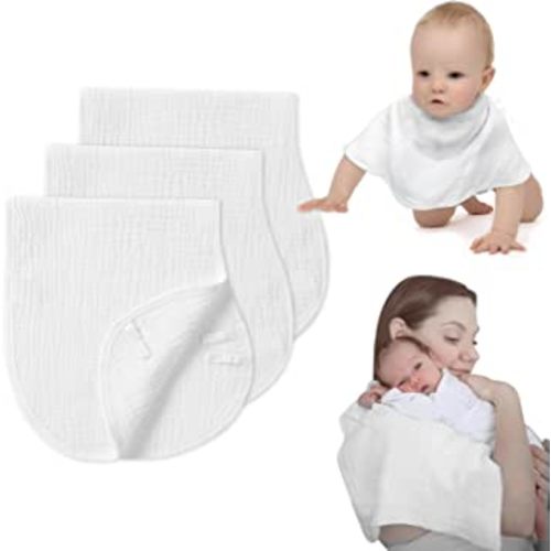 Muslin Burp Cloths with Snaps, Multi-Use Burpy Bib 100% Natural Cotton，Large 22"X11" Extra Absorbent Burping Cloth for Baby Girl & Boy, White