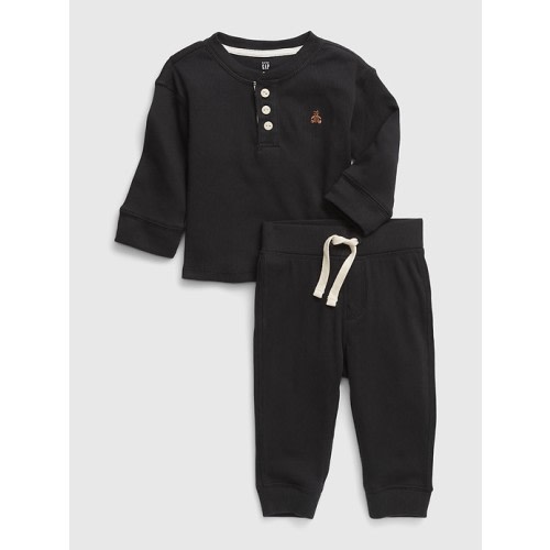 Baby Rib Two-Piece Outfit Set in black, size: 6-12 M
