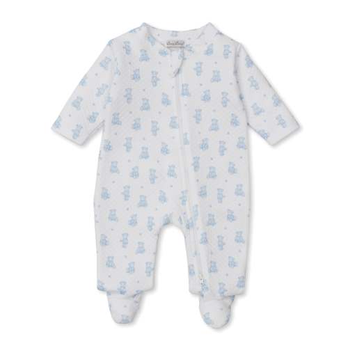 Teddy Bear Time Blue Jacquard Zip Footie