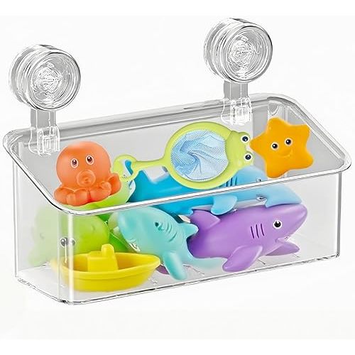 Clear Bath Toy Storage With Suction Cup,Large Bath Toy Holder,Reusable Bath Toy Organizer,Suction Cup Shower Caddy,Remove Without Adhesive