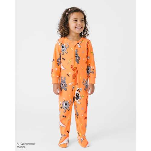 Baby And Toddler Candy Monster Snug Fit Cotton Footed One Piece Pajamas - Orange