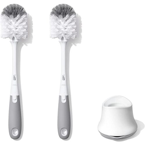 OXO Tot Bottle Brush with Nipple Cleaner and Stand – Gray, 2-Pack - Gray 2-pack - 2 Count (Pack of 1)