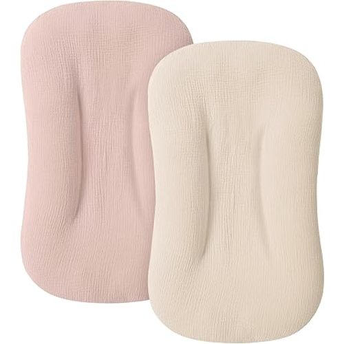 Muslin Baby Lounger Cover for Newborn & Infant, 100% Cotton Soft and Breathable Lounger Slipcover for Baby Girls and Boys, Pack of 2 (Pink)