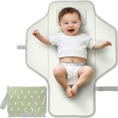 KeaBabies Portable Changing Pad for Baby, Travel Large 26x21 (Acacia) | Wipeable, Waterproof Foldable Baby Diaper Changing Mat for Diaper Bag, Caddy, Car, Bed, Newborn, Compact Changer Mat Station