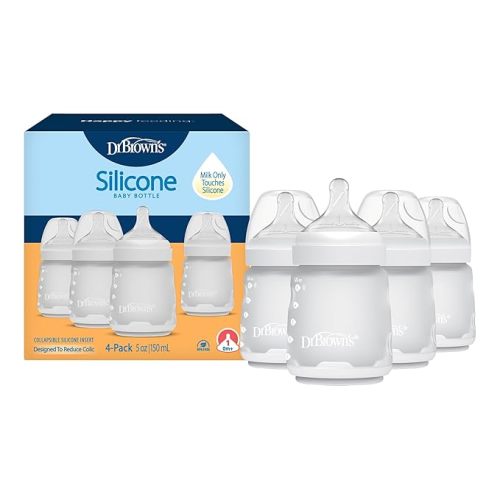 Dr. Brown's Silicone Baby Bottle, 5 oz, Level 1 Nipple, 0m+, White, 4-Pack