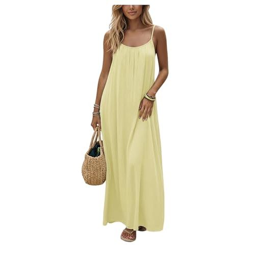 SHENHE Women's Open Back Spaghetti Strap Beach Maxi Dress Loose Flowy Vacation Sundress
