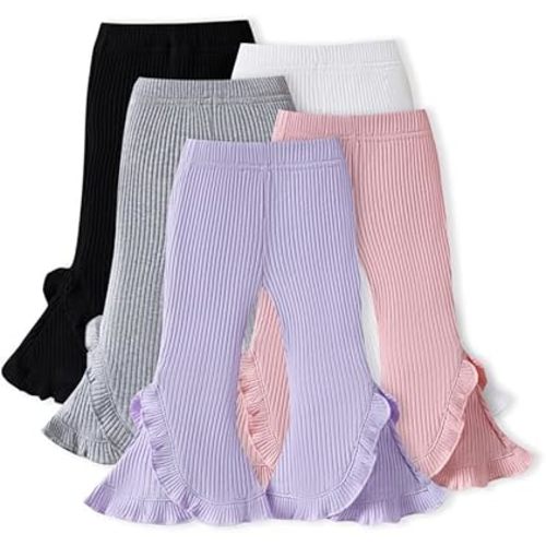 5 Pack Toddler Girl Pants Baby Girl Solid Ribbed Pants Toddler Girls Bottoms Leggings Newborn Cotton Jogger